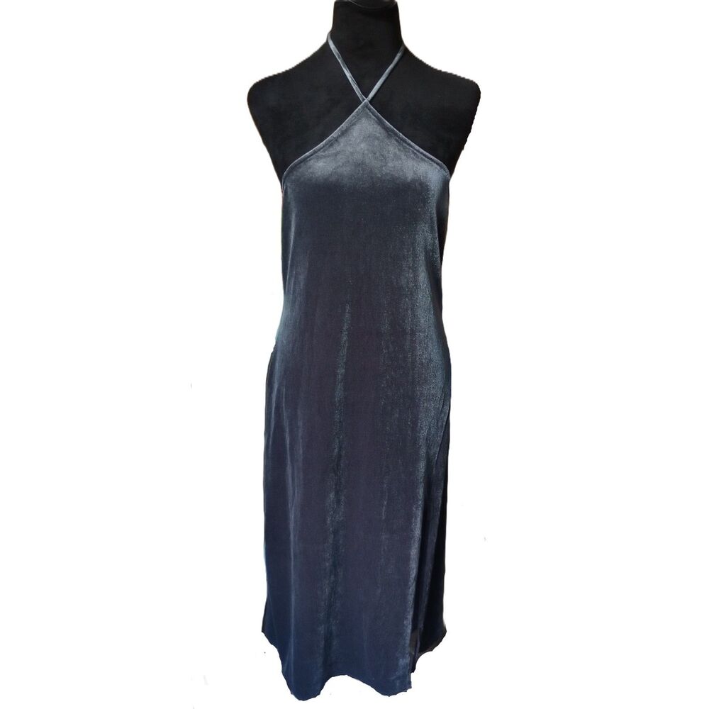 Banana Republic Women's M Gray Velvet Halter Top Midi Dress With Side Slit NWT